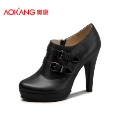 Aucom Europe leather high heel fashion shoes for fall/winter round platform shoes with buckle