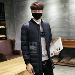 2016新款冬季棉衣男韩版修身中长款男士棉衣纯色青年棉服保暖外套