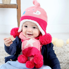 婴儿帽子秋冬款6-12个月宝宝毛线帽1-2岁儿童护耳帽小孩帽子男女
