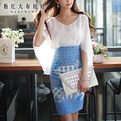 Dresses skirts and pink dolls in summer 2015 new female boomers printed high waist skirt skirt bag hip dress