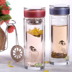 欧橡高硼硅玻璃杯带茶隔透明加厚底双层隔热茶杯办公杯花茶水杯子