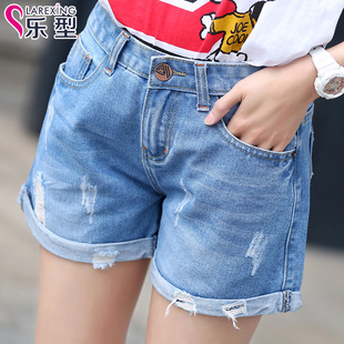 乐型旗舰店牛仔短裤女夏季新薄款中高腰大码宽松显瘦破洞女装韩版热裤潮修身