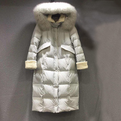芭思米2016冬季女装新品韩版狐狸毛长款羽绒服女加厚羊羔毛修身潮