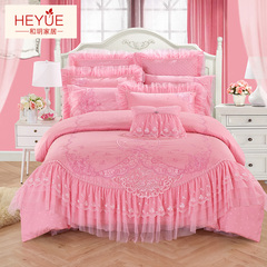 和h婚庆四件套粉色蕾丝床罩四件九件套刺绣结婚床上用品多件套
