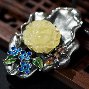 Very Thai cloisonne vintage ladies 925 Silver natural honey wax flower pendant, fashion pendant women