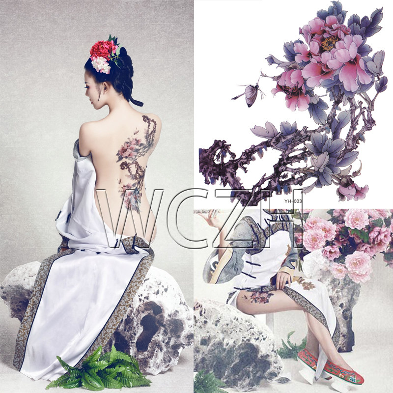 盘子女人坊慵春主题纹身贴纸防水女大图桃花持久性感写真刺青贴