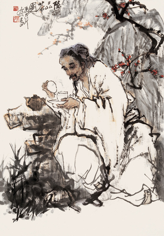陆羽品茶茶圣八大圣人国画风格茶馆家庭茶社现代装饰画