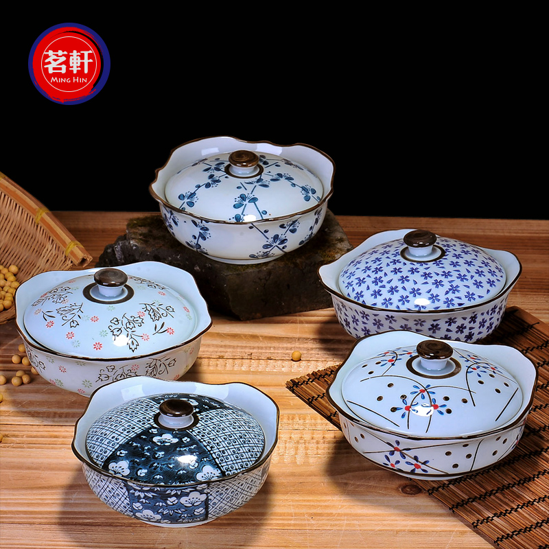 陶瓷日式盖碗 景德镇釉下彩碗 蒸蛋碗 带盖陶瓷碗 面碗汤碗产品展示图1
