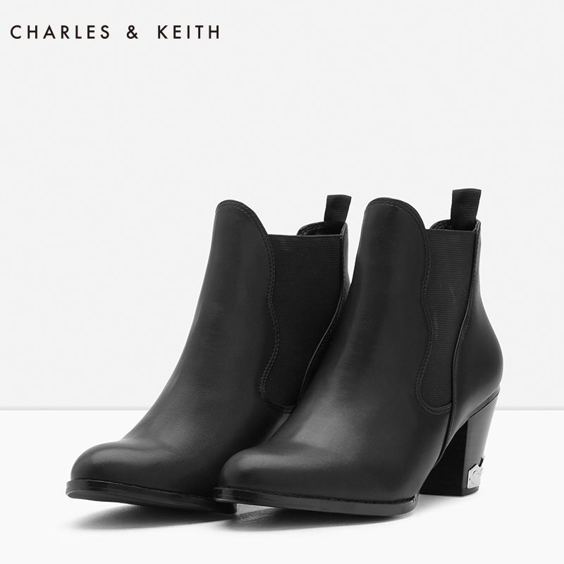 CHARLES&KEITH 短筒靴 CK1-90900014 尖头金属粗跟高跟女靴产品展示图4