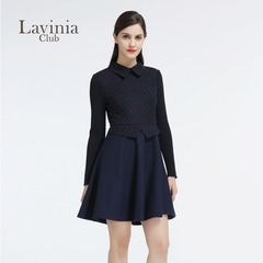 Lavinia/拉维妮娅秋冬纯色简约翻领长袖假两件连衣裙LM67LQ39