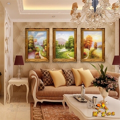 风景四季风景纯手绘油画欧式有框三联幅装饰画客厅客厅正品FJ1792