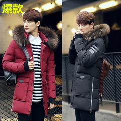 冬季新款韩版貉子毛领羽绒服男中长款加厚连帽青年修身潮外套大码
