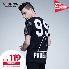 Viishow2015 summer dress new short sleeve t-shirt Western Digital logo short sleeve splicing sleeve t-shirt men Chao