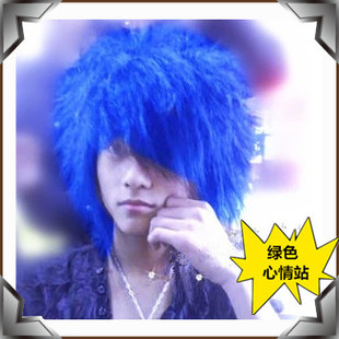 时尚帅气男假发夜店歌手蓬松韩版非主流抖音网红蓝色爆炸头杀马特,可