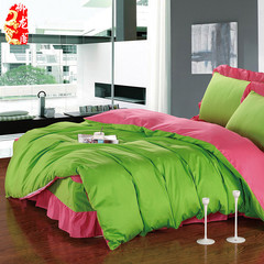 韩版纯色简约四件套床上用品床罩床裙被套全棉 韩式4件套纯棉特价