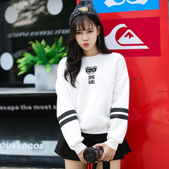 秋冬季新款2016韩版学生潮宽松版字母加绒卫衣女长袖圆领套头上衣