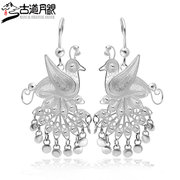 Trail month 99 Sterling Silver earrings with white fungus ornaments handmade ethnic silver jewelry pierced woman old silversmith Peacock