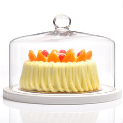 包邮 大直径玻璃蛋糕盘 带罩子透明玻璃罩点心面包黄油牛油盘11寸