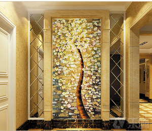 3d摇钱树微晶石砖瓷砖中式 入门玄关发财树壁画砖客厅电视背景墙