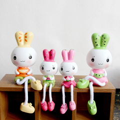 一家四口水果兔子树脂吊脚娃娃摆设创意田园客厅小装饰品隔板摆件