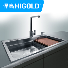 HIGOLD/悍高 水槽手工双槽 厨房洗菜盆加厚拉丝304不锈钢套餐厨盆