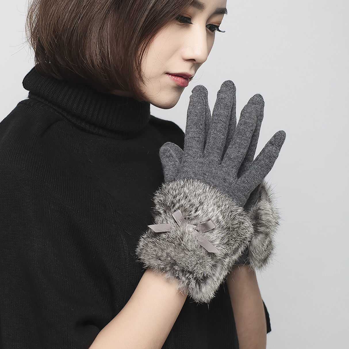 秋冬款兔羊毛绒线手套女防寒保暖可爱大兔毛皮户外奢华款包邮