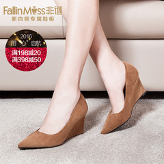 Non-mystery wedges shoes designer shoes oL 2016 spring temperament pointed light solid color high heels shoes