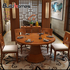 筑家东南亚风格圆形餐桌1.2米圆餐桌6人饭桌实木餐台接待洽谈桌