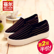 Becky''s autumn new pointy shoes canvas shoes women''s the lazy man sets foot shoes Korean casual striped shoes Lok Fu shoes