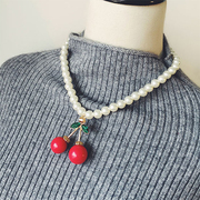 Cool na Korean fashion sweet cherry Pearl Necklace fashion jewelry necklaces Korean version of Joker temperament 4094