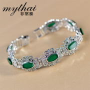 Thai Thai silver green agate bracelet S925 silver noble ladies gorgeous Thailand imports jewelry