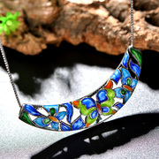 Very exquisite Thai 925 Silver cloisonne blue burning Japanese and Korean fashion girls silver Butterfly pendant jewelry