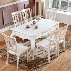 欧式餐桌椅组合6人4人韩式田园餐桌椅组合白色长方形小户型1.4米