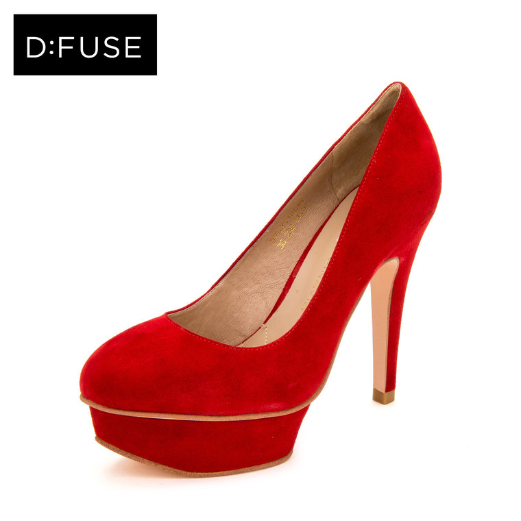 D：Fuse/迪芙斯2015秋新款羊皮防水台圆头超高跟女单鞋DF53113010