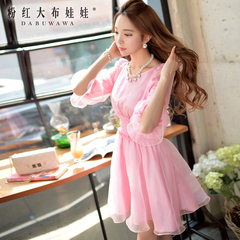 Summer dress big pink dolls 2015 new female dress puff sleeve dress in summer