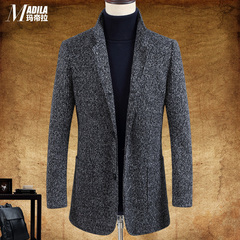 玛帝拉冬季韩版青年羊毛呢子大衣男士毛妮外套修身商务立领中长款