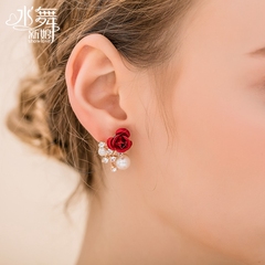 Beautiful and so new brides small red rose Stud Earrings Pearl Earring dresses dress accessories H0313