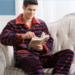 特价男士法兰绒睡衣珊瑚绒睡衣男式套装加厚保暖男睡衣长袖家居服