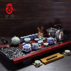 古焱 大师手绘荷韵青瓷整套功夫茶壶茶杯 青花瓷器陶瓷茶具套装