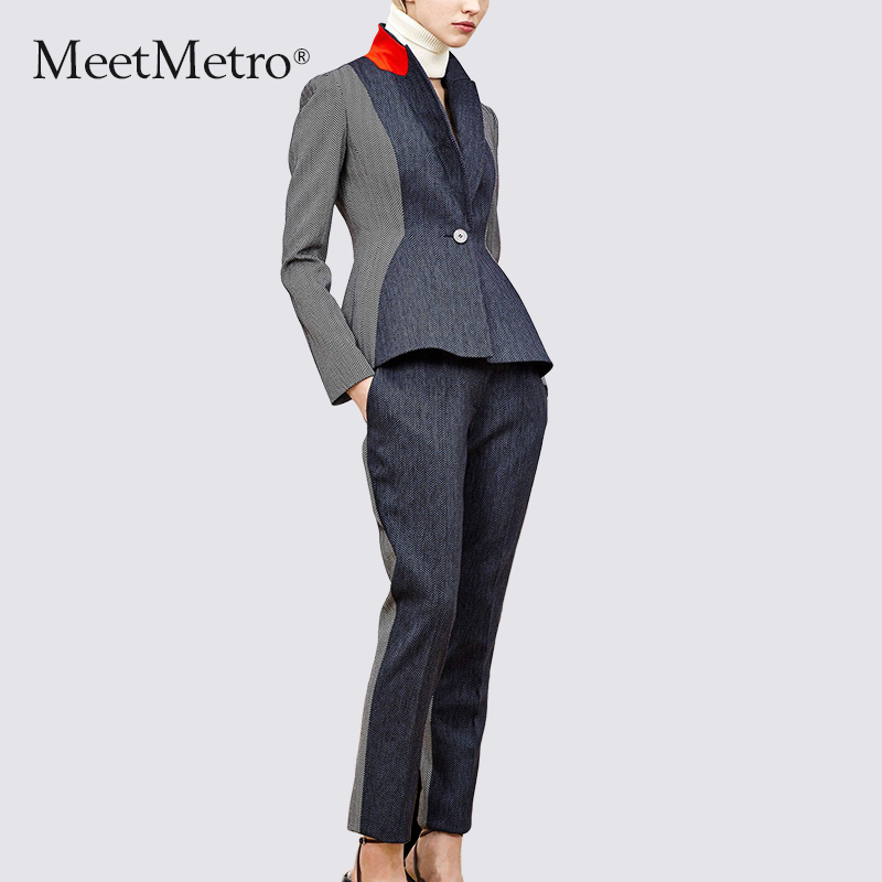 MeetMetro2017春装新款气质OL职业西装套装显瘦长裤时尚两件套女产品展示图4