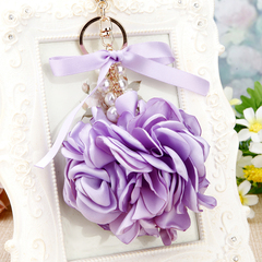 韩国创意礼品珍珠布艺山茶花汽车钥匙扣女包挂件钥匙链圈可爱饰品
