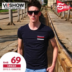 Viishow men's short sleeve t-shirt men new tide male boomers fashion slim t solid color men's short t