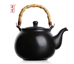 台湾建窑茶具 烧水壶 煮茶壶 老陶烧茶壶 竹提梁壶新品包邮特价