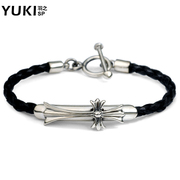 YUKI men''s jewelry in Europe and hipster fashion 925 Silver leather bracelet cross male Thai silver bracelet jewelry