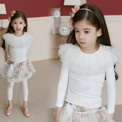 2015秋装新款女童公主T恤长袖宝宝儿童蕾丝长袖打底衫