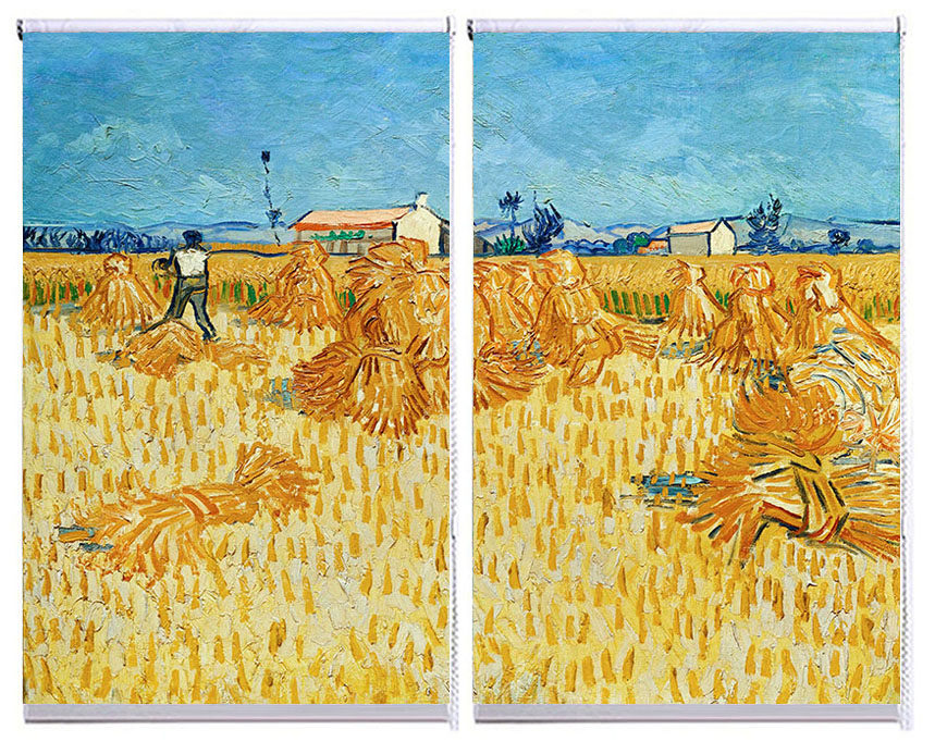 定制窗帘画可水洗田园欧式卷式卷帘装饰画名画梵高风景收获玉米
