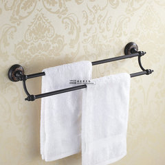 欧式全铜浴室黑色古铜毛巾架 仿古雕花双杆 双层毛巾杆卫生间挂件