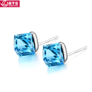 Shun hengxin 925 pure white fungus nails girl Korean version of crystal earrings silver square earrings fashion jewelry lovers gifts