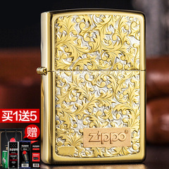 zippo打火机正版K7 纯银镀金贴章唐草双底刻柜正品KR8限量版芝宝