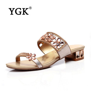 aspinal品牌 時尚品牌YGK 夏季新款低跟拖鞋女粗跟拖鞋女士休閑鞋2636 acne品牌